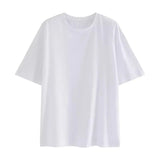 Yipinpay Flower T-shirt Women 2024 Summer Retro White Short Sleeved Cotton Tee Fashion Oversize Round Collar Loose All-Matched Top