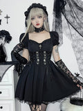 Yipinpay Vintage Gothic Princess Dress Women Dark Harajuku Lace Up Cross Corset Dress Streetwear Partywear Lolita Dress Female