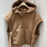 Yipinpay Hooded Collar Solid Color Sleeveless Split Vest Parkas Winter Coat Women Puffer Jacket Loose Casual Jaqueta Feminina Top