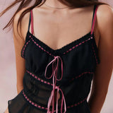 Yipinpay Women’s Y2K Vintage Summer Sheer Mesh Cami Tops Lace Trim Adjustable Strap See Through V Neck Elastic Back Crop Tops