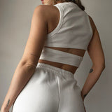 Yipinpay Women Casual Tank Crop Tops T-shirts Solid Color Hollow-Out Back Slim-Fit Sleeveless Crop Tops Women's Clothes