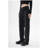 yipinpay Women's Jeans High Waist Chic Design Black Fashion Streetwear Straight Pants Baggy Basic Vintage Female Wide Leg Denim Trouser