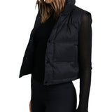 Yipinpay Women Puffer Padded Vest Winter Sleeveless Jackets Crop Waistcoat Solid Color Stand Collar Warm Lightweight Vest Streetwear