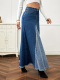 Yipinpay Autumn New Women's Denim Long Skirt Fashion Loose Spliced Denim Swing Skirt Female Casual Clothes XS-L Drop Shipping