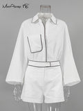 Yipinpay Patchwork Cotton Linen Shorts Sets Womens 2 Pieces Fashion Lantern Sleeve Blouses Vacation Outfits Hot Short Suits