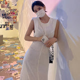 Yipinpay Neck Back Lace Up Ruffle Open Back Sleeveless Dress Women Casual Vestidos Mujer Black White Vest Minimalism Summer Dress