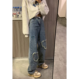 yipinpay Women's Jeans High Waist Splash Ink Design Fashion Streetwear Hip Hop Straight Pants Baggy Vintage Female Wide Leg Denim Trouser