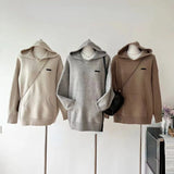 Yipinpay Autumn Winter Loose Hooded Clothing Woman Korean Fashion Knitted Sweater Casual Outwear Pure Color Elegant Pullover Chic