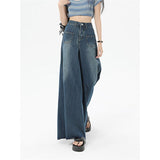 yipinpay High Waist Women Jeans Vintage American Fashion Streetwear Wide Leg Female Denim Trouser Slouchy Baggy Straight Denim Pants