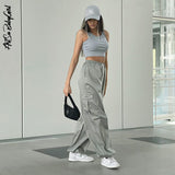 yipinpay Wide Leg Pants Women Trousers Streetwear Y2K Clothes Loose Drawstring Pockets Cargo Pants Straight High Waist Trousers
