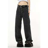 yipinpay Vintage Navy Blue High Waist Women Jeans American Fashion Streetwear Wide Leg Jean Female Trouser Straight Denim Pants