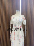 Yipinpay Summer Beach Style Elegant Sundress Woman Short Sleeve Floral Midi Dress Chiffon Casual Fashion Party Dress Office Lady