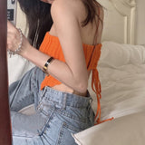 Yipinpay Women's Knit Bandeau Crop Tops, Strapless Sleeveless Solid Color Hanky Hem Tube Tops