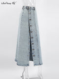 Yipinpay Sexy High Waist Denim Button Skirts Women Streetwear Ankle-Length Split Skirts Summer 2023 Cotton Blue Jeans Skirts