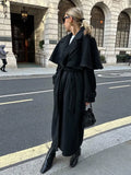 Winter Women Vintage Long Woolen Coat With Belt Fashion Solid Long Sleeve Jackets Chic Outerwear Ladies Casual Overcoat