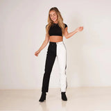 Yipinpay New White and Grey Stitched Jeans For Women Fashion High Waist Denim Straight Pants Street Trendy Trousers S-2XL Drop ship