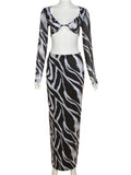 Yipinpay Mo Elegant Square Collar Sexy Top and Skirt Outfits for Women Party Club Zebra Print 2 Piece Sets Slit Matching Sets