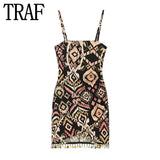 Yipinpay 2023 Vintage Print Mini Dress Women Summer Slip Dress Woman Backless Sexy Short Dresses For Women Holiday Beach Dresses