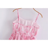 Yipinpay Sweet Women Pink Floral Print Sexy Sling Mini Dress Sleeveless Female A-line Mini Summer Dresses Holiday Robe