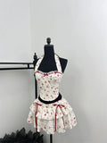 Yipinpay Summer Beach Fairy Vacation 2000s Rave Outfits Women Elegant 2 Piece Set Gyaru Coquette Lace Halter Tops + Y2k Mini Skirt