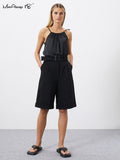 Yipinpay Office Ladies Black Classy Shorts Elegant High Waisted Pleated Hot Pant With Belt Summer Women Wide Leg Shorts 2023