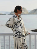 Yipinpay Floral Print Long Pants Sets Women 2024 Chic Lapel Long Sleeve Shirt Wide Leg Trousers 2 Pieces Sets Lady Street Outfits