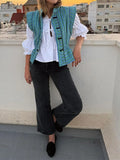 Yipinpay Fashion Stripe Vest Jacket For Women Single Breasted Sleeveless Coats Female Vintage Casual Outwear Streetwear Waistcoat