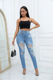Yipinpay New High Waist Diagonal Button Design Ripped Jeans For Women Fashion Stretch Slim Denim Pencil Pants Skinny Trousers XS-2XL