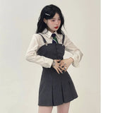 Yipinpay and Winter Sweet Hot Girls American College Style Suit Vest Long Sleeve Shirt with Tie Short Skirt Fashion 3-Piece Suit