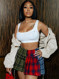 Yipinpay Simenual 2000s Aesthetics Lattice Printed Zip Mini Skirts Sexy E-Girl Streetwear Bottoms Kawaii Pleated Skirt Women Y2K Clothes