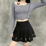 Yipinpay Women&/39;s High Waist Gothic Punk Mini Skirts Ladies Cross Pattern Mini Pleated Skirt Dark Style Club Party Streetwear Cosplay