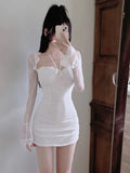 Yipinpay Woman Dress Sexy Square Collar Lace Patchwork Flare Long Sleeve Slim French Style Chic Party Mini Dresses Ladies
