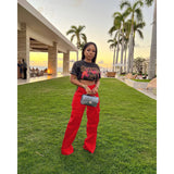 Yipinpay Spring Summer Cargo Trouser Casual Streetwear Satin Stretch High Waist Pant With Pocket Women Wide Leg Flare Pants