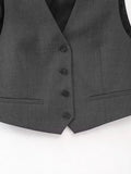Yipinpay Grey Sleeveless Blazer Woman Jacket Cropped Jacket Women's Suit Vest Waistcoat Women Autumn 2023 Elegant Vests For Women