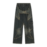 Yipinpay Retro High Waist Oversized Jeans Pants For Women Casual Baggy Y2K Wide Leg Grunge Streetwear Patchwork Denim Trouser