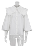Yipinpay Big Peter Pan Collar Ruffle Womens Blouse Long Sleeve White Cotton Casual Tops Female Spring Summer Frill Shirt 2023
