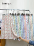 yipinpay 2023 Summer Chiffon Skirts Women Kawaii Korean Casual Elegant High Waist A-line Skirt Female Floral Print Sweet Faldas