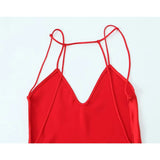 Yipinpay Women Sexy Backless Satin Red Sling Long Dress Christmas Party Vestidos