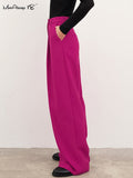 Yipinpay Rose Pink Elegant Pleated Pant Women Spring 2023 High Waisted Wide Legs Pants Casual Ladies Office Floor-Length Pant