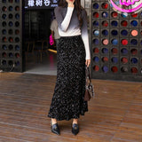 Yipinpay Pink Sequin Midi Skirts For Women Fashion Evening Party High Waist Slim Fit Skirt Long Black Gray Glitter Female Bottoms