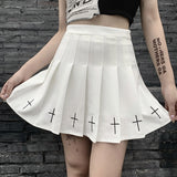 Yipinpay Women&/39;s High Waist Gothic Punk Mini Skirts Ladies Cross Pattern Mini Pleated Skirt Dark Style Club Party Streetwear Cosplay