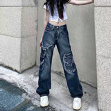 Yipinpay Vintage Y2K Streetwear Baggy Jeans Femme High Waisted Straight Wide Leg Pants Denim Trousers Fairy Grunge Alt Clothes
