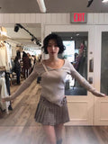 Yipinpay Jumper Slash Neck Knitwear 2024 Spring Casual Long Sleeve Knitted Pullover Female Lace-Up High Street Sexy Strapless Tops