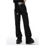 yipinpay Women Black Jeans High Waist Korean Fashion Streetwear Style Wide Leg Jean Female Baggy Trouser Straight Denim Pants