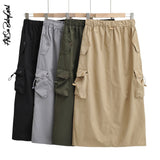yipinpay Women's Cargo Skirt Pockets Split Long Skirts Y2k Streetwear 2000s Aesthetic Drawstring Aesthetic Skirts High Waist A Line Skirt