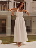 Yipinpay Halter Spaghetti Strap Dress Women Solid Backless Zip Midi Dresses 2024 Spring Summer Female Casual Streetwear Vestido