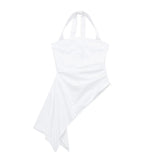Yipinpay White Halter Top Women Asymmetric Backless Top Female Ruched Summer Blouses For Women 2023 Streetwear Sexy Tops Woman