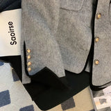 Yipinpay Grey Quilted Coats Vintage Women Clothing Contrast Lapel Woolen Jacket Autumn Winter Coats Harajuku Jaquetas Chaqueta