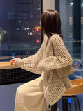 Yipinpay Early Spring New Mid Length Hollow Knitted Cardigan Women's Lazy Style Outwear Sweater Coat Sun Protection Top