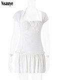yipinpay Chic White Women Summer Off Shoukder Ruffles Short Dress Sexy Club Evening Party Vintage Cute Y2K Dress Female Outfits
